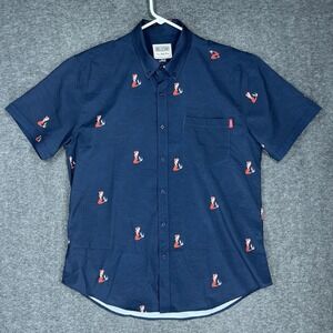 RSVLTS Shirt Men Large Navy La Sirena Mermaid Siren Short Sleeve Button Up RARE